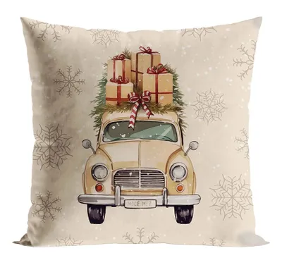 Image de Coussin de Noël CHRISTMAS CAR 40x40 cm Mybesthome Variante : taie d'oreiller avec garniture, 40x40 cm