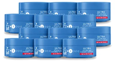 Imagen del producto de 12 unidades de cera moldeadora Taft Ultra, textura flexible, 75 ml. Paquete económico