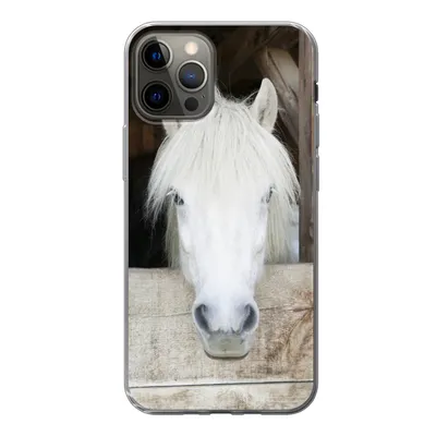 Produktbild von MuchoWow® Handyhülle Schutzhülle Hülle für iPhone 13 Pro Pferde - Pferdestall - Regale Silikon Softcase Handy Hülle - Handy-Tasche