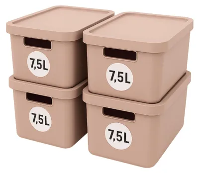 Productafbeelding van Plastic opbergboxen met deksel, set van 4, 7,5 liter, kleur: roze