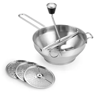 Produktbild von Passiergerät aus Edelstahl mit 3 Siebeinsätzen, spülmaschinengeeignete Passiermühle für Obst, Gemüse und Soßen