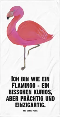 Produktbild von Mr. & Mrs. Panda Badehandtuch Flamingo Classic - Weiß - Geschenk, Rosa, Großes, Strandtuch, Duschtuch, Handtuch, Reisehandtuch, Prächtig, Ich, Tochter, Spruch