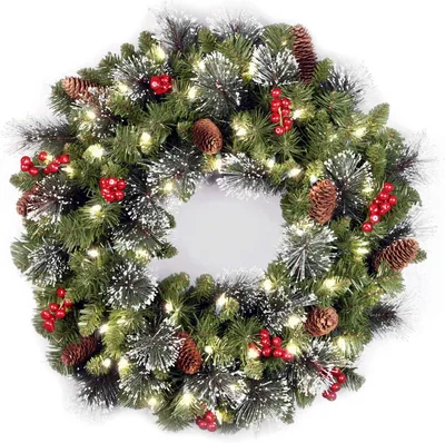 Künstlicher Weihnachtskranz 60 cm mit 50 LEDs, grün-rot