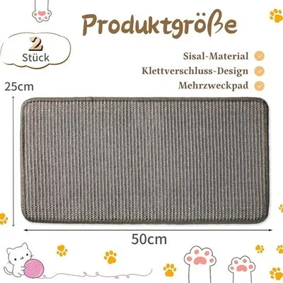 Immagine prodotto di Doppio tiragraffi per gatti, tiragraffi in sisal, tiragraffi con nastro adesivo, 50 x 25 cm, grigio