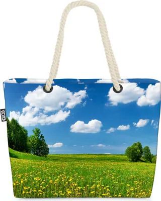 Produktbild von VOID Löwenzahn Landschaft Wiese Strandtasche Shopper 58x38x16cm 23L XXL Einkaufstasche Tasche Reisetasche Beach Bag