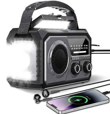 Produktbild von Solar-Notfallradio mit Akku und Taschenlampe für Outdoor-Abenteuer