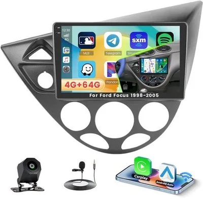 Zdjęcie produktu dla Radio samochodowe Android 15, 4G+64G, dla Ford Focus (1998-2005), z bezprzewodowym Carplay i Android Auto, 9-calowy dotykowy ekran Incell, z funkcjami: Mirror Link, GPS, Bluetooth, FM, RDS, WiFi, korektorem dźwięku (EQ), sterowaniem z kierownicy (SWC) oraz kamerą cofania