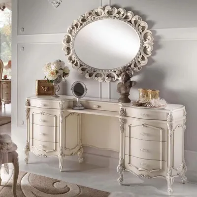 Produktbild von Casa Padrino Luxus Barock Schminkkommode mit Spiegel Creme / Silber -  Italy