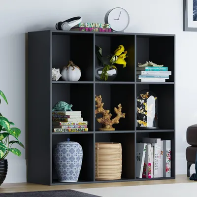 Würfel-Regal 3x3, 9 Fächer, Schwarz, MDF/Spanplatte