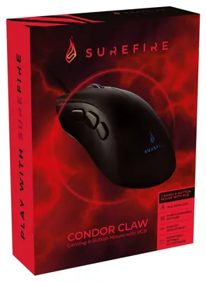 Productafbeelding van Gamingmuis met 8 knoppen en RGB-verlichting. PC-muis met 6400 DPI en 8 programmeerbare knoppen. USB 1.0 en USB 2.0 aansluitingen. Geschikt voor Windows en Mac. 8-knops muis, Condor Claw