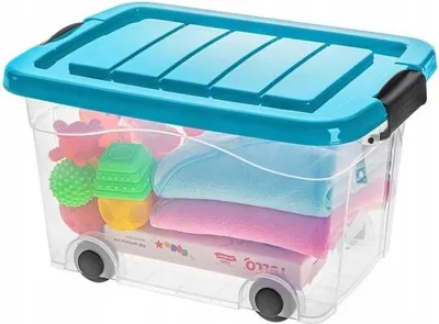 Produktbild von Roller Box Aufbewahrungsbox 20 l mit Rollen, stapelbar, lebensmittelecht, Türkis