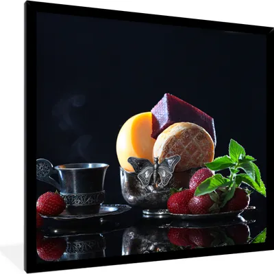 Produktbild von MuchoWow® Gerahmtes Poster Rustikal - Obst - Käse - Tisch - Stilleben 40x40 cm - Poster mit Schwarzem Bilderrahmen Wandposter Rahmen Foto Bilder - Mit Rahmen - Wanddekoration Schlafzimmer