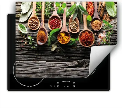 Produktbild von DarHaus Herdabdeckplatte 80x52 cm Anti Rutsch Matte Aufrollbar, Gewürze - Holz