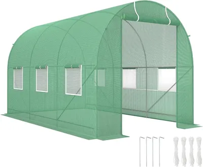 Image de Tunnel agricole - Serre - Film plastique - Culture en serre - Serre à tomates - Structure en acier - Portes coulissantes - 350 x 200 x 200 cm