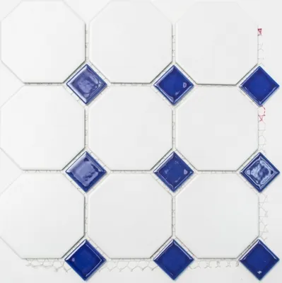 Produktbild von Mosaik Fliese Keramik Octagonal weiß matt kobaltblau glänzend Mosaikwand Küchenrückwand MOSOcta-180_f | 10 Mosaikmatten