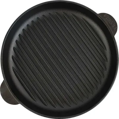 Produktbild von Ø26cm Grillpfanne aus Gusseisen Bräter Schmortopf zwei Griffe Servierpfanne Grill