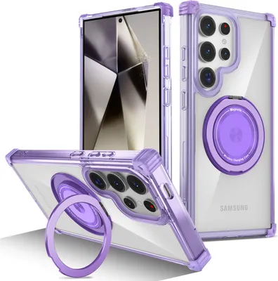 Obrázek produktu pro Pouzdro pro Samsung Galaxy S24 Ultra magnetický držák prstenu, stojánek, kompatibilní s MagSafe, vojenská ochrana, průhledné pouzdro Fialová