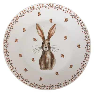 Immagine prodotto di Piatto da portata Clayre & Eef Ø 26 cm Beige Brown Porcelain Rabbit