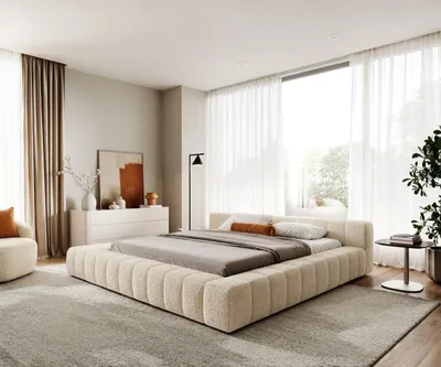 Produktbild von DELIFE Polsterbettgestell Espazio 180x200 cm Teddystoff Beige mit Stauraum