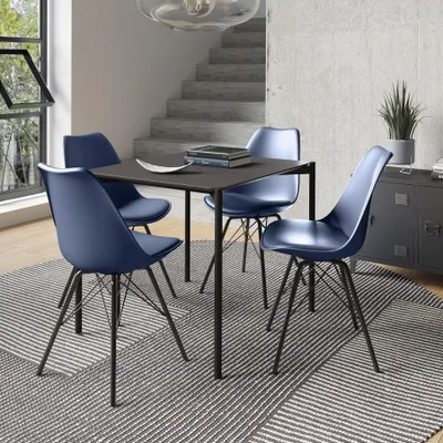 Produktbild von riess-ambiente 2er Set Retro Stuhl SCANDINAVIA MEISTERSTÜCK blau schwarzes Stahlgestell Esszimmerstuhl