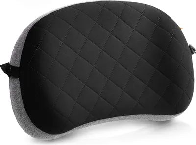 A close-up, studio shot of an inflatable camping pillow.