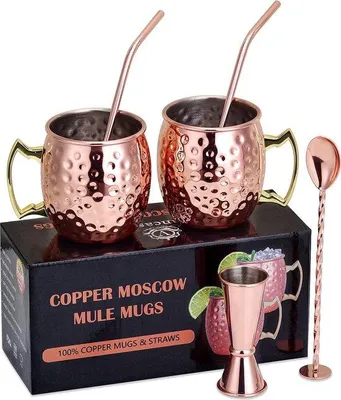 Immagine prodotto di Set di 2 bicchieri in rame, accessori per cocktail, Gin Mok, regalo