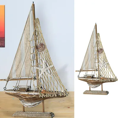 Produktbild von Segelboot auf Sockel grau natur H32cm maritim Boot Schiff Dekoschiff Holzboot Antikfinisch