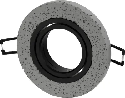 A round spotlight frame with a concrete-like texture and black inner rings, shown against a white background.