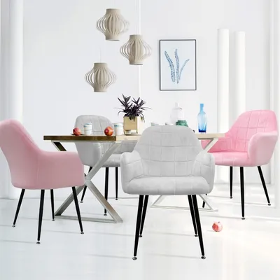 Produktbild von ML-Design 4er Set Esszimmerstuhl mit Rückenlehne, Grau/Rosa, aus Microfaser