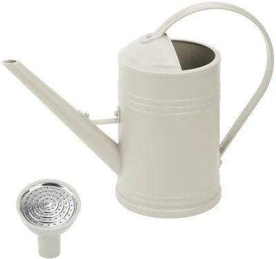 Image de Arrosoir en plastique beige Unyqoos® de 1,8 L avec un bec long et un embout de pulvérisation amovible – design ergonomique et vintage, idéal pour les plantes d'intérieur et de jardin