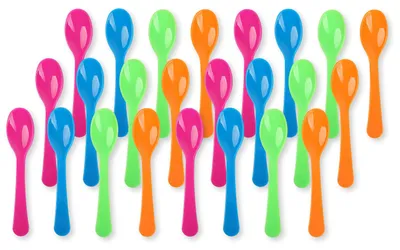 Produktbild von Schramm® Eierlöffel aus Kunststoff 4-farbig sortiert 12 oder 24 Stück wählbar 12 x 2,6 cm  BPA-frei wiederverwendbar Joghurtlöffel 12er oder 24er Pack Plastiklöffel, Größe:24 Stück