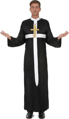 Produktbild von Priester-Herrenkostüm mit weißem Kreuz Pfarrer-Verkleidung schwarz-weiss - M/L
