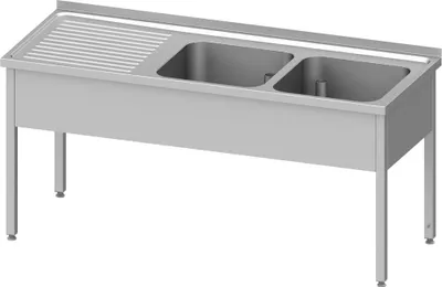 Produktbild von Spültisch ohne Grundboden 1400x600x850 mm, mit zwei Becken rechts, mit Aufkantung, verschweißt