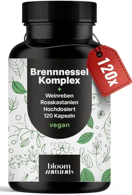 Produktbild von Bloom Naturals Brennnessel Kapseln hochdosiert 120 Stück vegan