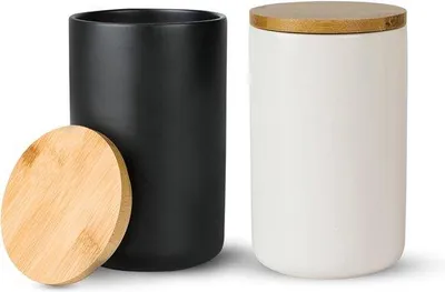 Produktbild von Premium Keramik-Set mit 2 luftdichten Behältern, 2 x 950 ml, Deckel aus Bambus, für Lebensmittel