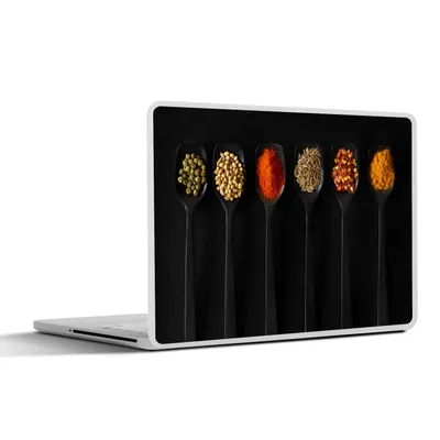 Produktbild von MuchoWow® Laptop Aufkleber Sticker Cover Löffel - Gewürze - Schwarz - Gewürze - Rustikal 25x18 cm - Laptop-Deko