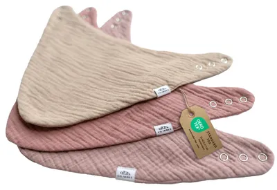 Image de Lot de 3 bandanas Bébé Rose beige, Rose poudré, Vieux rose, mousseline