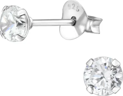 Produktbild von Ohrringe Ohrstecker 925 Sterling Silber mit Zirkonia 4mm in verschiedenen Farben Farbe - Transparent