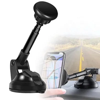 Immagine prodotto di Supporto magnetico per cellulare da auto con ventosa – 6 magneti al neodimio, rotazione a 360°, alluminio, telescopico, ventosa, supporto per smartphone per auto