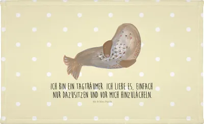 Produktbild von Mr. & Mrs. Panda frottierhandtuch Robbe Lachen - Gelb Pastell - Geschenk, Nordsee, Robben, Ostsee, Seehund, Handtuch, 50x100, 100x50, Flauschtuch, Frotteehandtuch, Strand