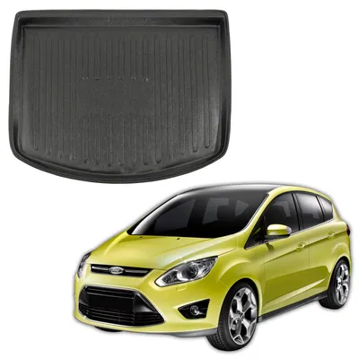 Produktbild von SCOUTT | Kofferraumwanne Laderaumwanne Kompatibel mit Ford Focus C-Max 2010-2019 (Kilometerstand Reserverad), mit Hoher Rand, Kofferraum-Schutzmatte, Geriffelt, Aufrollbar, Schwarz