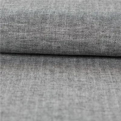 Produktbild von Leinenstoff Meterware Baumwollstoff Chambray Fischgrät schwarz 1,38m