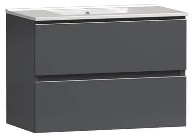 Produktbild von Waschtisch mit unterschrank MITO - Grau - 80 cm - 2 Schubladen - hängend Badmöbel Badezimmer Badezimmermöbel