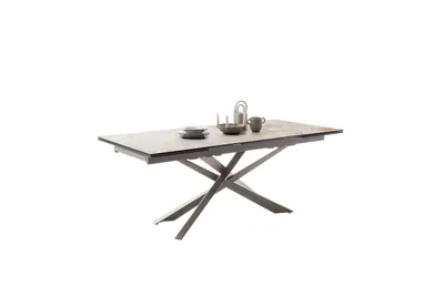 Produktbild von Esstisch Tesero | grau / Edelstahl | ausziehbar | 200(300) x 95