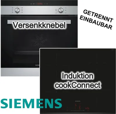 Produktbild von Herdset SIEMENS Backofen 3D Heißluft Schnellaufheizung + Induktionskochfeld 60cm PowerBoost HomeConnect