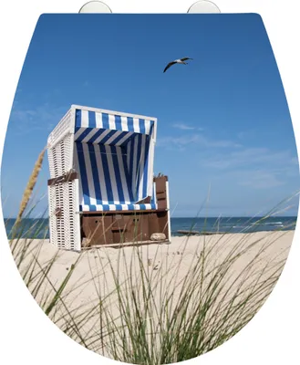 Produktbild von WENKO WC Sitz Toiletten Klo Deckel Sitz Absenkautomatik Strandkorb Brillen