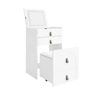 Produktbild von Schminktisch mit Hocker,Multifunktionaler Aufbewahrungshocker Nachttisch, mit Spiegel und LED-Beleuchtung,mit 3 Schubladen