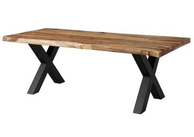 Image de MASSIVMOEBEL24 | Table à manger 220x100 en bois de Sheesham sablé bois naturel pieds en X anthracite mat FREEFORM 5
