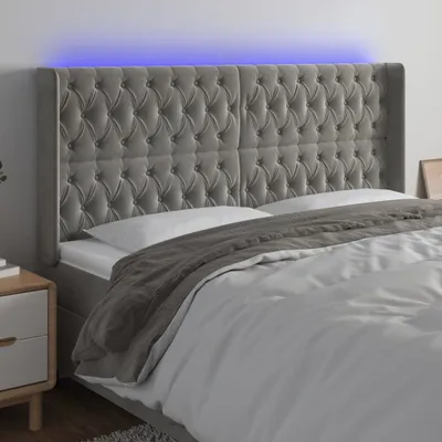 Produktbild von The Living Store LED Kopfteil Hellgrau 203x16x118/128 cm Samt