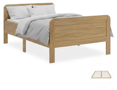 Image de Lit confortable 120x200 avec Sommier à lattes Lit pour Seniors Hauteur réglable Lit en bois Chêne Lit double Cadre de lit